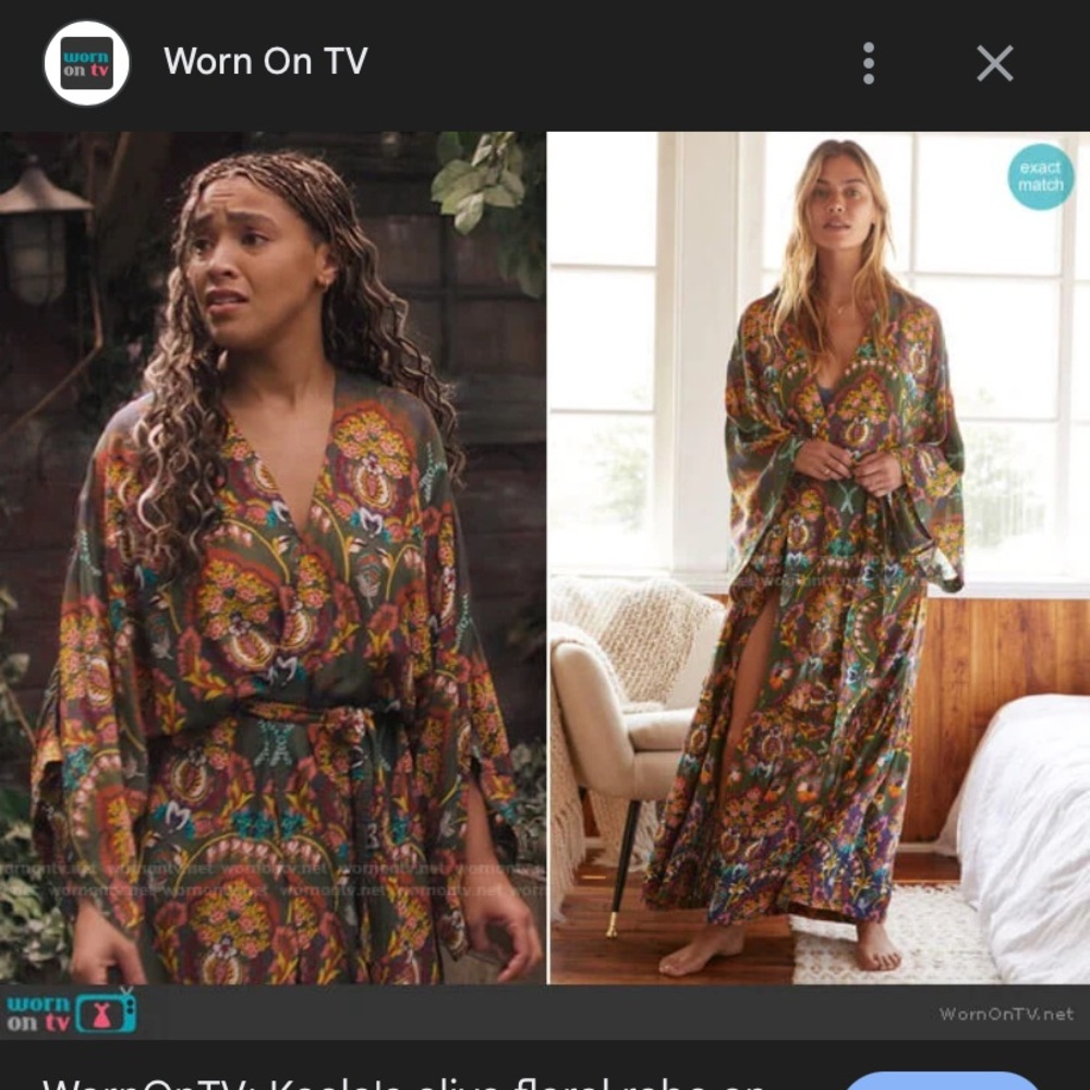New Anthropologie Emmanuelle Boho Olive Green Paisley Belted Robe Cover Up S - Picture 3 of 7